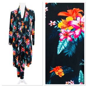 $10 SALE! NWT 2pc MINETTE Black Floral Bodycon Jumpsuit & Duster Set